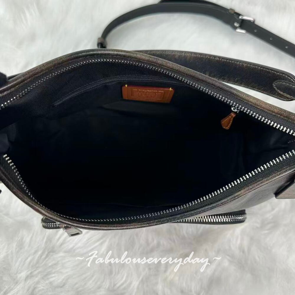 Coach Laurel Shoulder Bag With Pockets In Loved Leather/Silver/Black Brow CES84 - Picture 9 of 9